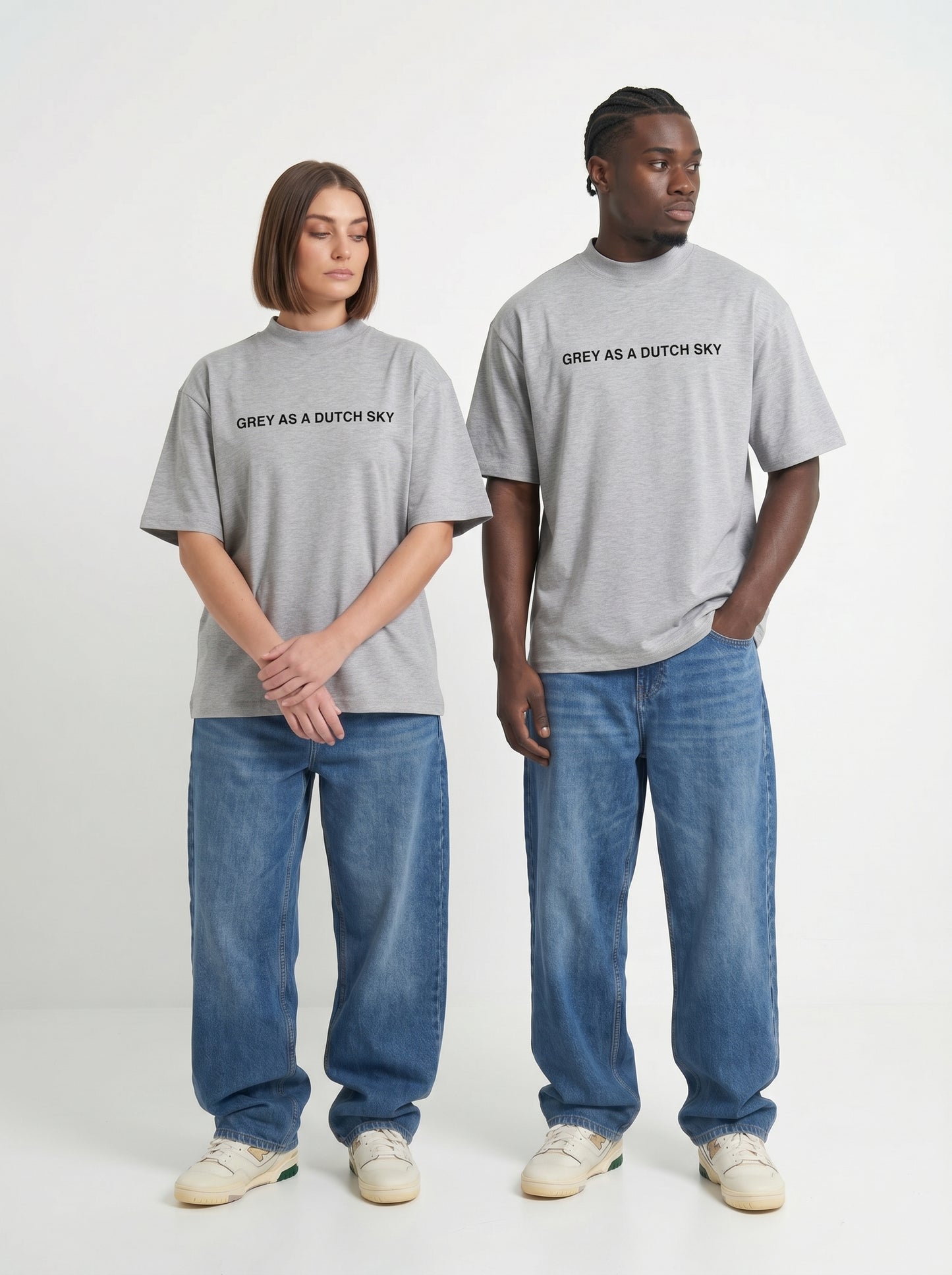 "Grey as a Dutch sky" oversized high neck t-shirt unisex